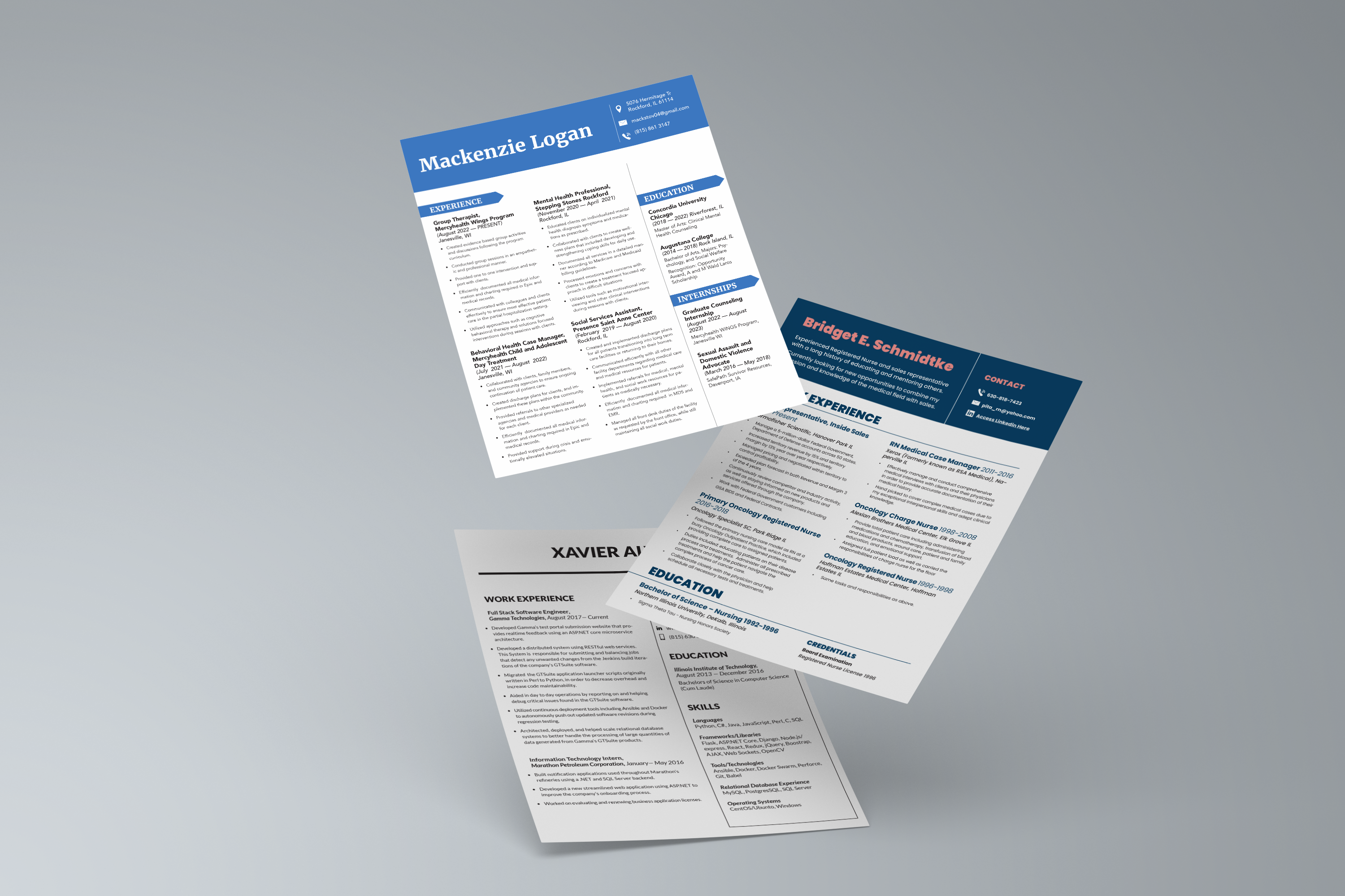 a variety of resumes I've worked on